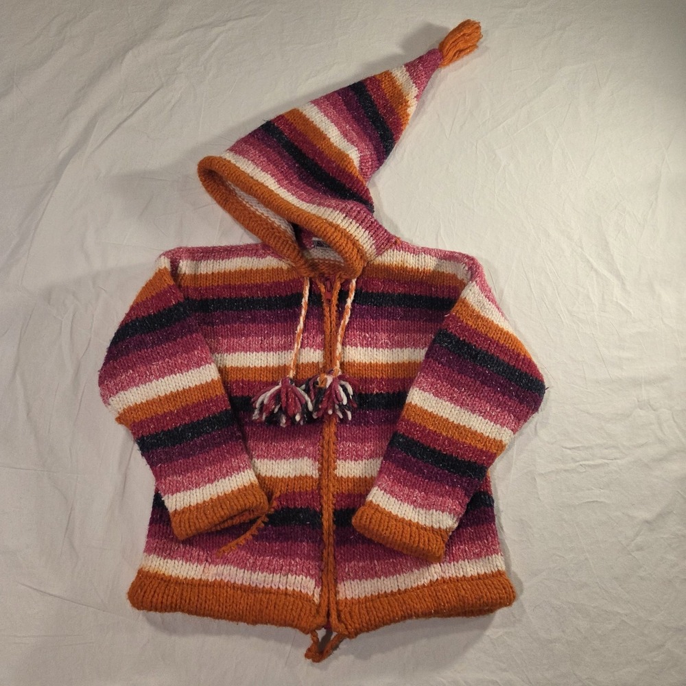 Bolivian Imports Chunky Cable Knit Pointy Hooded Full Zip Sweater, Girl's Size S
